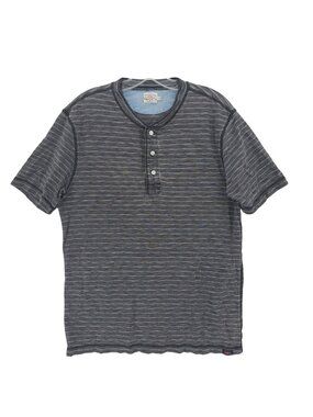 FAHERTY Men's Gray Striped Henley Shirt Short Sleeve Viscose Cotton MEDIUM